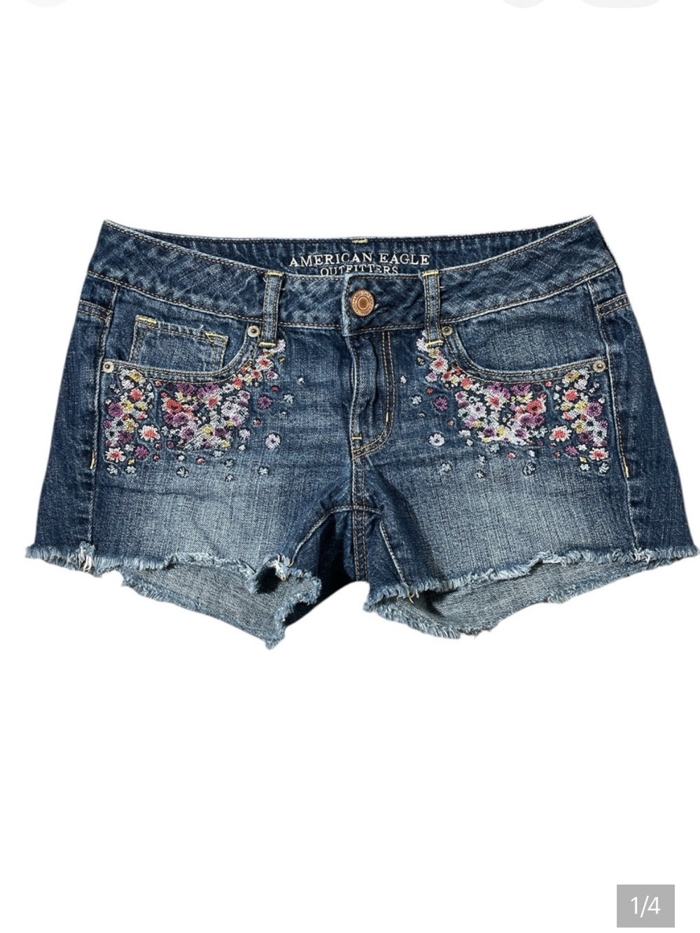 GG2- American Eagle Outfitters Blue Jean Shorts with Floral Embroidery Womens 6